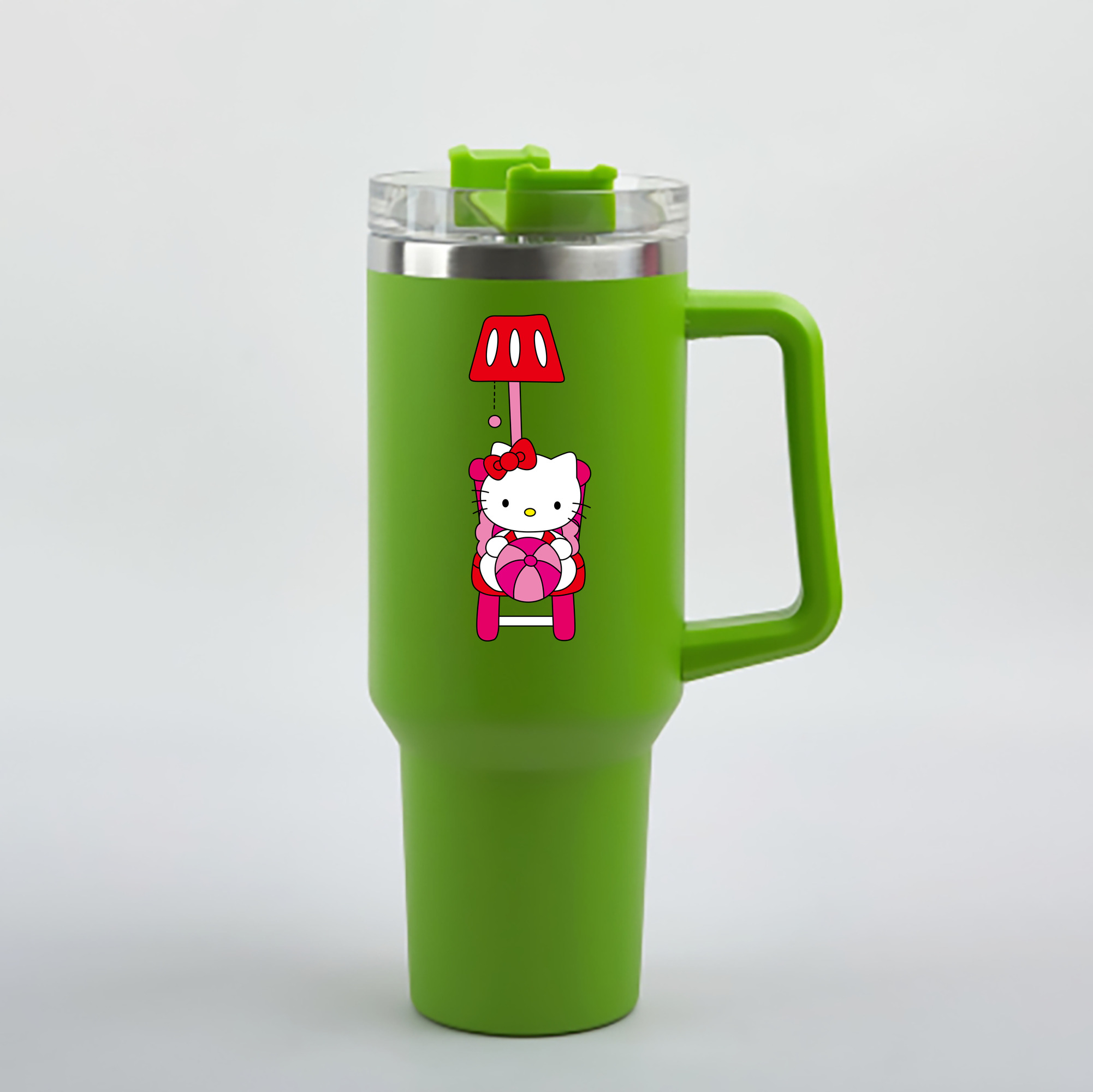 （画像用） Hello Kitty ハローキティ 1200mL車用タンブラー - クリスタルステッカー（プラスチックストロー付き）